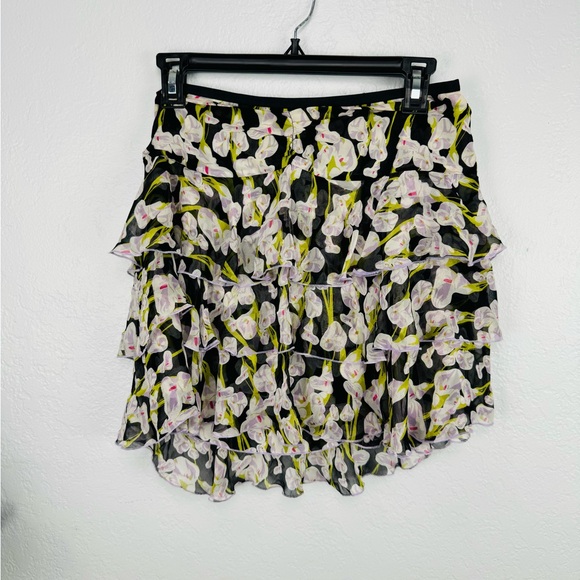 Diane Von Furstenberg Y2K Silk Ruffle Layered Ruched Mini Floral Lilly Skirt - Picture 3 of 6